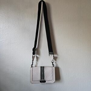 Rebecca Minkoff Cream Quilted Crossbody Bag with Patterned Strap